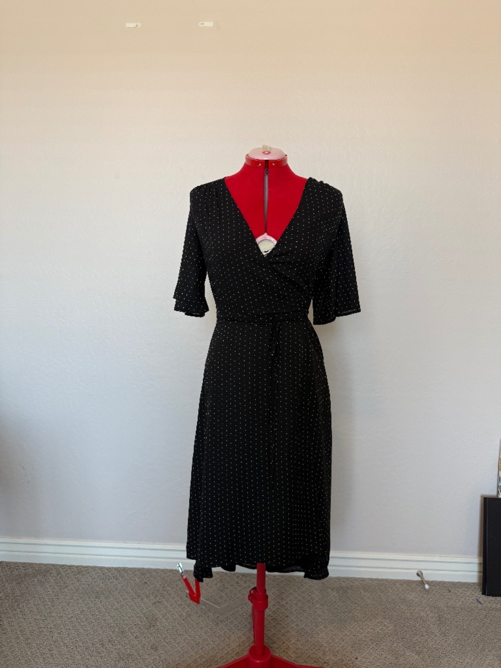 Black Polka-Dot Wrap Dress
